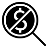 Icon showing a solar symbol with a magnifying glass and slash representing low-visibility rooftop solar panels for New Jersey businesses.
